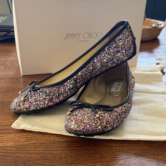 Jimmy Choo Shoes - Jimmy Choo Glitter Flats with Black Trim